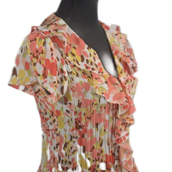 Allison Taylor Ruffled Blouse with Crystal Pleating and Abstract Print Sz Small - Picture 3 of 8